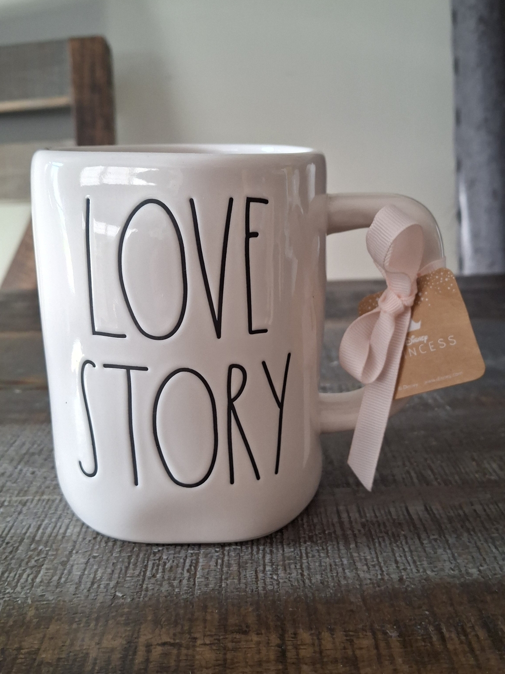 NWT Rae Dunn "LOVE STORY" Ceramic Mug with Pink Bow
